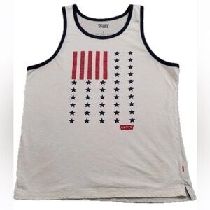 Levi Strauss Shirt Mens XXL White American Flag Large Print Tank Outdoor